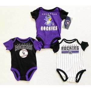 3 Pieces NWT Colorado Rockies Official MLB Baby Infant Bodysuit Set 0-3M